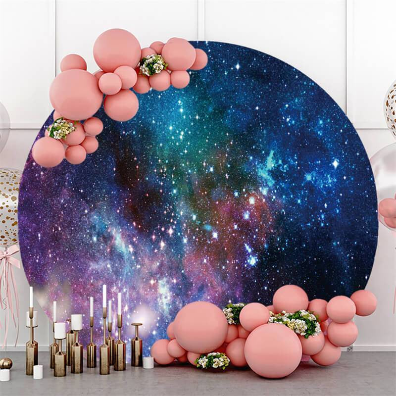 Aperturee Round Starry Sky Happy Birthday Backdrop For Party