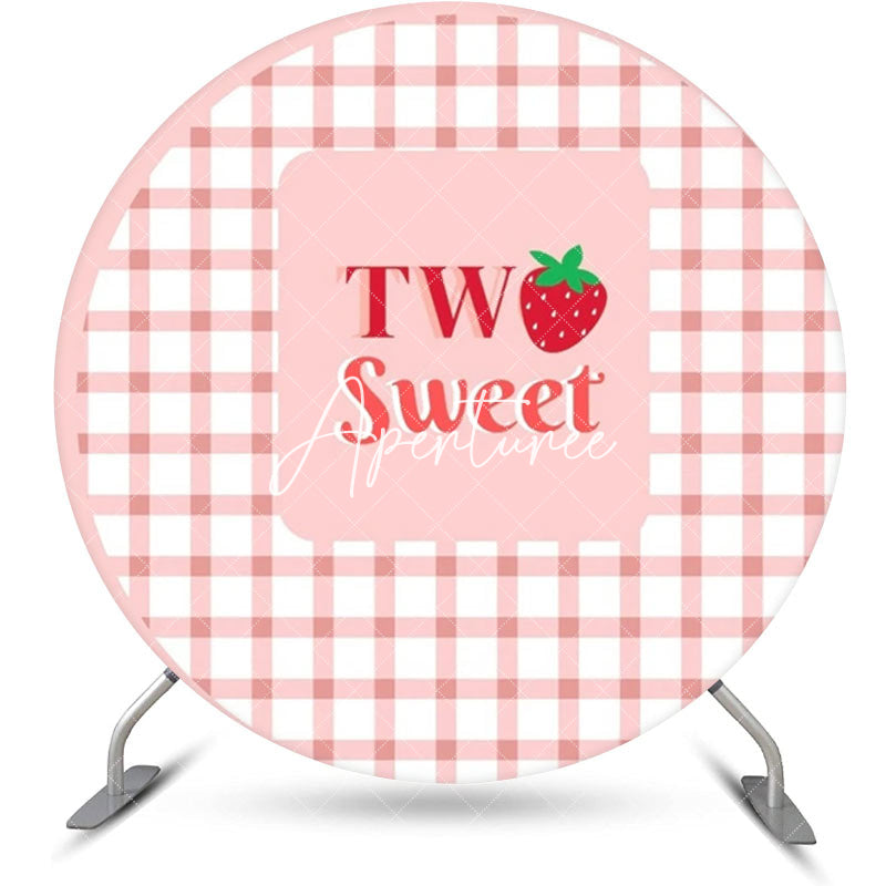 Aperturee - Round Strawberry Plaid Two Sweet Birthday Backdrop