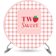 Aperturee - Round Strawberry Plaid Two Sweet Birthday Backdrop