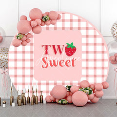 Aperturee - Round Strawberry Plaid Two Sweet Birthday Backdrop