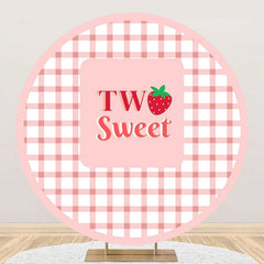 Aperturee - Round Strawberry Plaid Two Sweet Birthday Backdrop