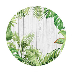 Aperturee Round Stripe Wooden And Leaves Happy Birthday Backdrop