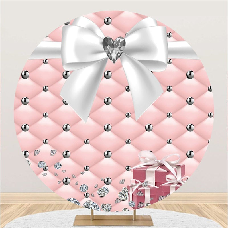 Aperturee Round Sweet Pink And White Diamond Big Bow Backdrop