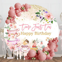 Aperturee - Round Time Four Tea Floral 4th Birthday Backdrop