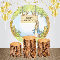 Aperturee - Round Tree Cute Bunny Squirrel Birthday Backdrop Kit