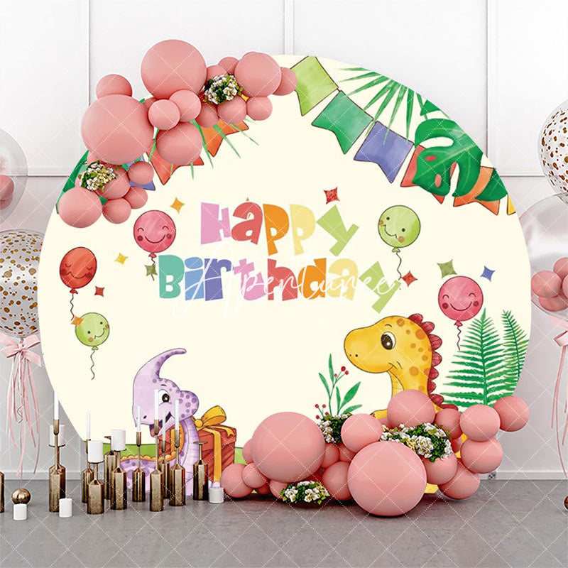 Aperturee - Round Trees Monstera Dinosaurs Birthday Backdrop