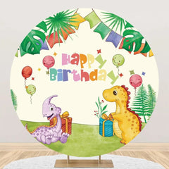 Aperturee - Round Trees Monstera Dinosaurs Birthday Backdrop