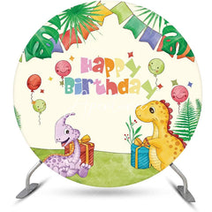 Aperturee - Round Trees Monstera Dinosaurs Birthday Backdrop