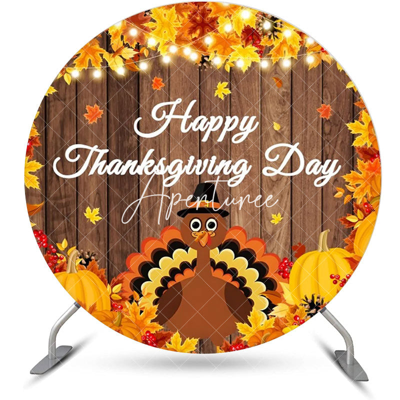 Aperturee - Round Turkey Pumpkin Maple Thanksgiving Day Backdrop