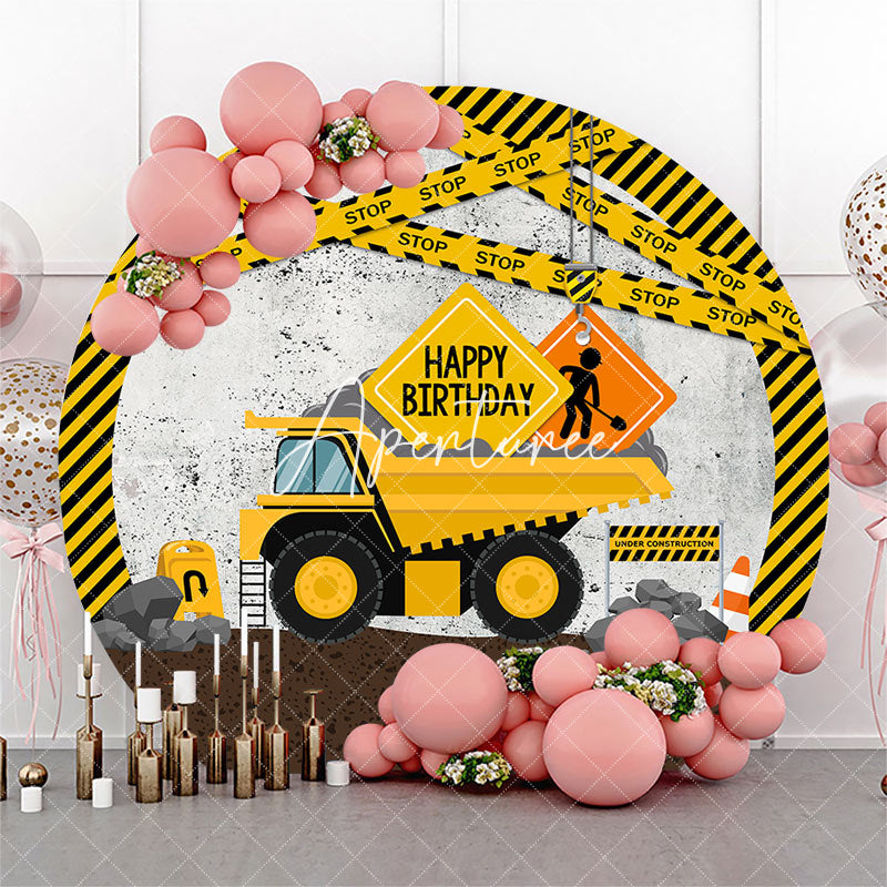 Aperturee - Round Under Construction Happy Birthday Backdrop