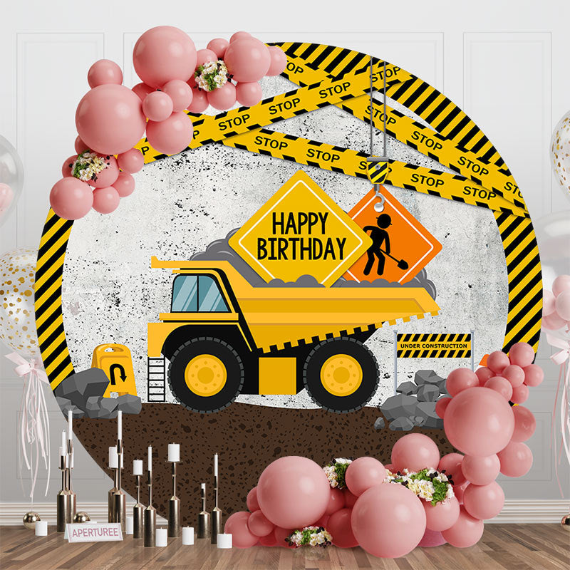 Aperturee - Round Under Construction Happy Birthday Backdrop