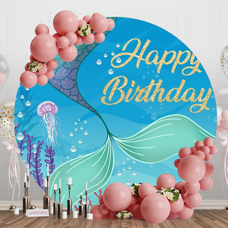 Aperturee - Round Undersea Glitter Mermaid Birthday Backdrop