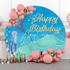 Aperturee - Round Undersea Glitter Mermaid Birthday Backdrop