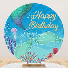 Aperturee - Round Undersea Glitter Mermaid Birthday Backdrop