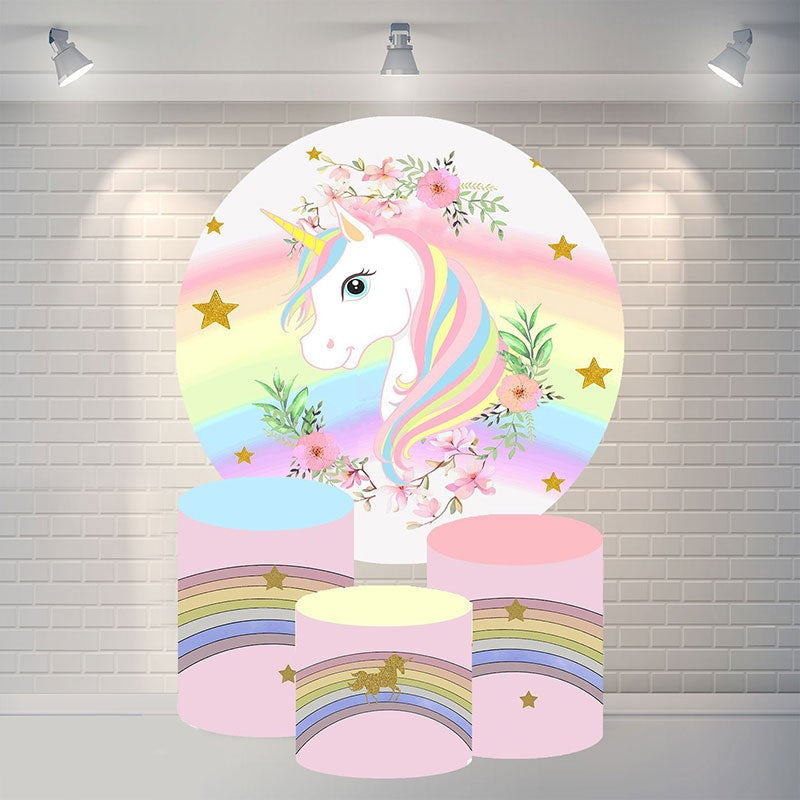 Aperturee Round Unicorn Rainbow Happy Birthday Backdrop For Girl