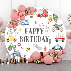 Aperturee - Round Various Transportation White Birthday Backdrop