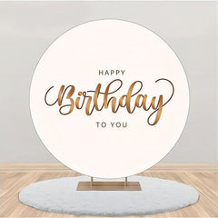 Aperturee - Round White And Brown Simple Happy Birthday Backdrop