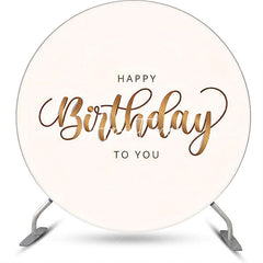 Aperturee - Round White And Brown Simple Happy Birthday Backdrop