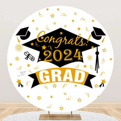 Aperturee - Round White Bachelor Cap Congrats 2024 Grad Backdrop