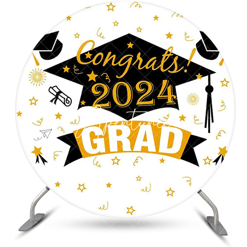 Aperturee - Round White Bachelor Cap Congrats 2024 Grad Backdrop