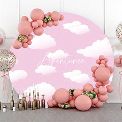 Aperturee Round White Cloud Pink Happy Birthday Backdrop For Girl