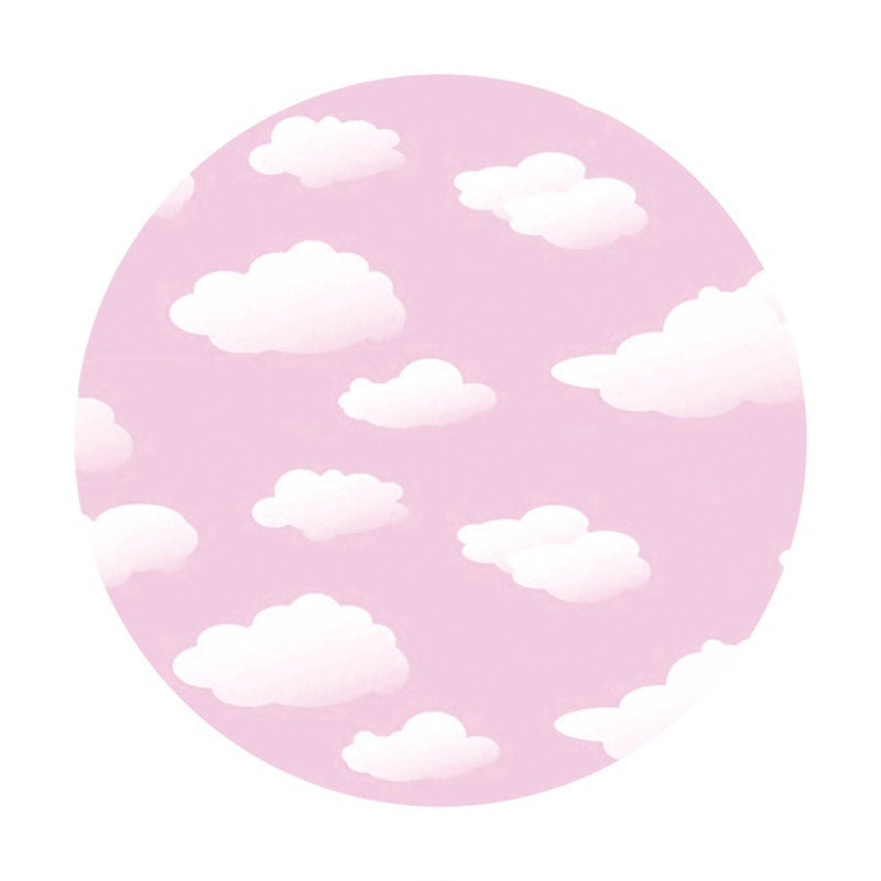 Aperturee Round White Cloud Pink Happy Birthday Backdrop For Girl