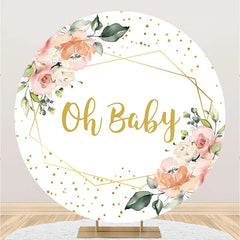 Aperturee - Round White Floral Oh Baby Gender Reveal Backdrop