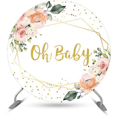 Aperturee - Round White Floral Oh Baby Gender Reveal Backdrop