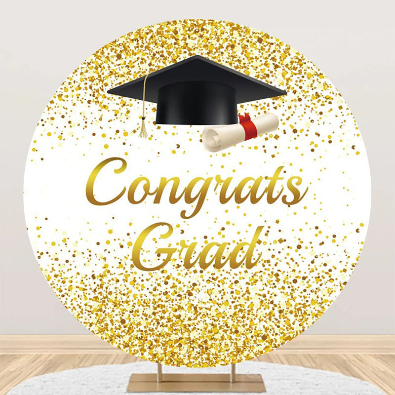 Aperturee - Round White Gold Bachelor Cap Congrats Grad Backdrop