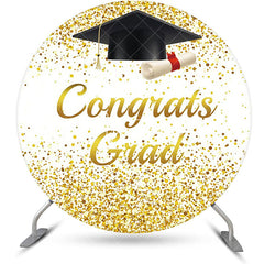 Aperturee - Round White Gold Bachelor Cap Congrats Grad Backdrop