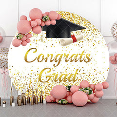 Aperturee - Round White Gold Bachelor Cap Congrats Grad Backdrop