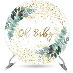 Aperturee - Round White Greenery Oh Baby Gender Reveal Backdrop