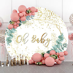 Aperturee - Round White Greenery Oh Baby Gender Reveal Backdrop