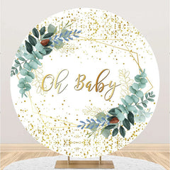 Aperturee - Round White Greenery Oh Baby Gender Reveal Backdrop