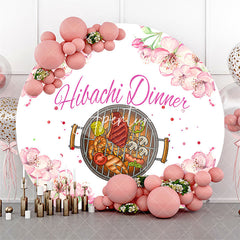 Aperturee - Round White Pink Floral Backdrop For Hibachi Dinner