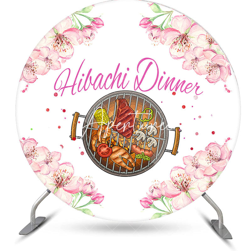 Aperturee - Round White Pink Floral Backdrop For Hibachi Dinner