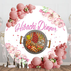 Aperturee - Round White Pink Floral Backdrop For Hibachi Dinner