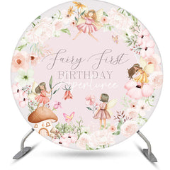 Aperturee - Round White Pink Floral Fairy First Birthday Backdrop