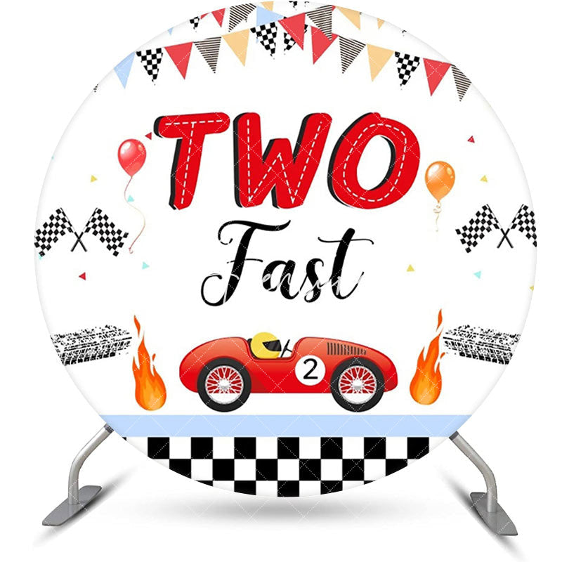 Aperturee - Round White Racing Car Fast Two Birthday Backdrop