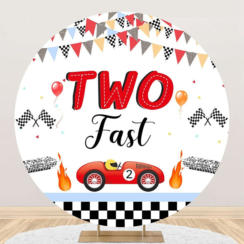 Aperturee - Round White Racing Car Fast Two Birthday Backdrop