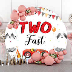 Aperturee - Round White Racing Car Fast Two Birthday Backdrop