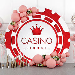 Aperturee - Round White Red Casino Crown Logo Party Backdrop