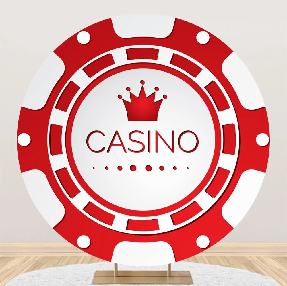 Aperturee - Round White Red Casino Crown Logo Party Backdrop