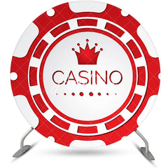 Aperturee - Round White Red Casino Crown Logo Party Backdrop