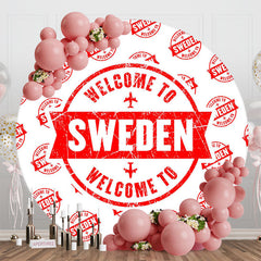 Aperturee - Round White Red Retro Welcome To Sweden Backdrop