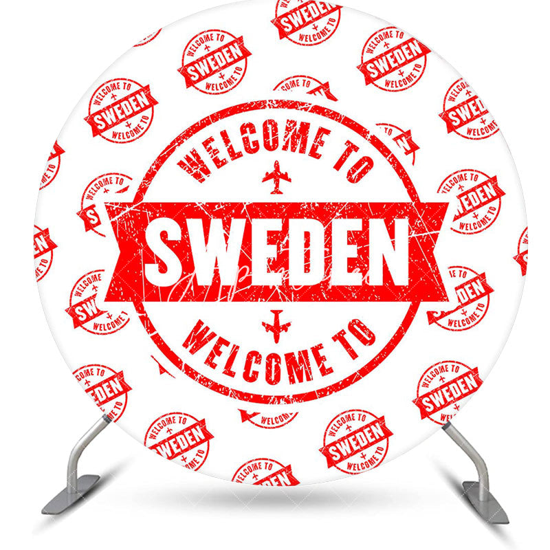 Aperturee - Round White Red Retro Welcome To Sweden Backdrop