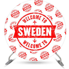 Aperturee - Round White Red Retro Welcome To Sweden Backdrop