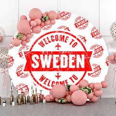 Aperturee - Round White Red Retro Welcome To Sweden Backdrop