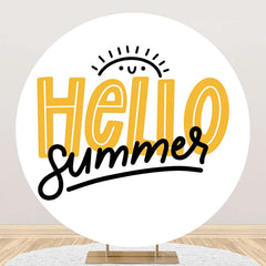 Aperturee - Round White Yellow Black Sun Hello Summer Backdrop