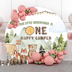 Aperturee - Round Wild Forest One Happy Camper Birthday Backdrop